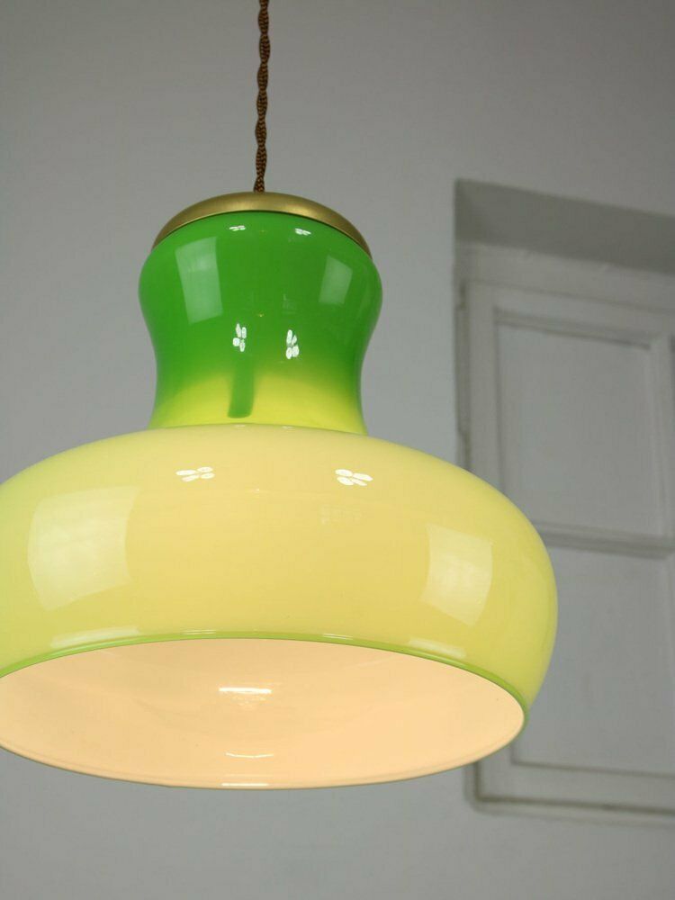 Lighting Large Mid Century Italian Brass And Glass Pendant Lamp photo