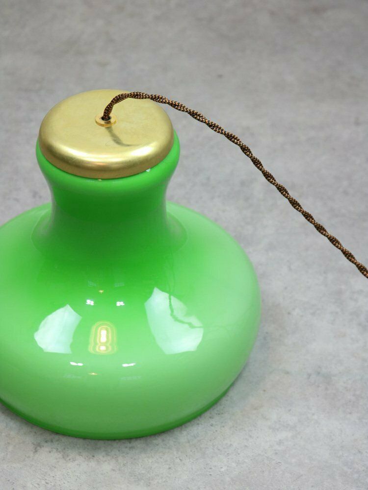 photo vintage Large Mid Century Italian Brass And Glass Pendant Lamp