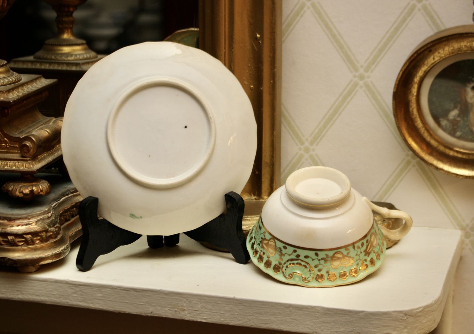 A Beautiful Early C19th Tea Cup And Saucer, Mint Green & Floral, Hand Painted photo furniture