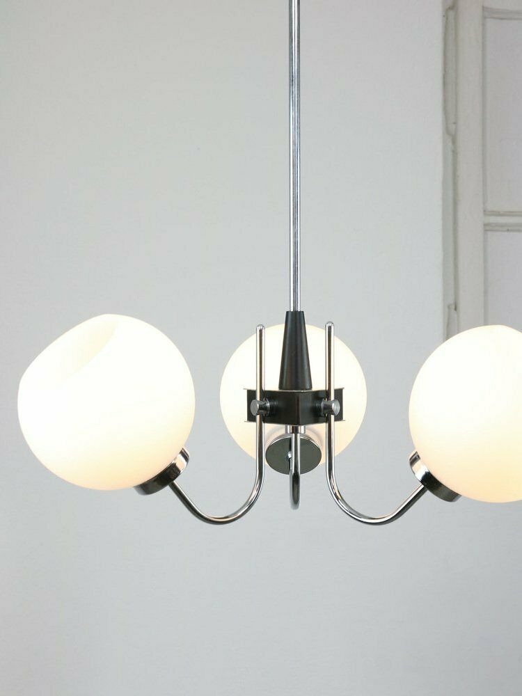 Italian Chrome And Opaline Chandelier, 1970s photo vinterior