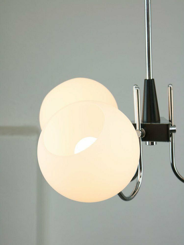 Italian Chrome And Opaline Chandelier, 1970s photo vintage