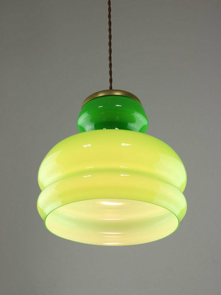 Mid Century Italian Green Brass And Glass Pendant Lamp photo Lighting