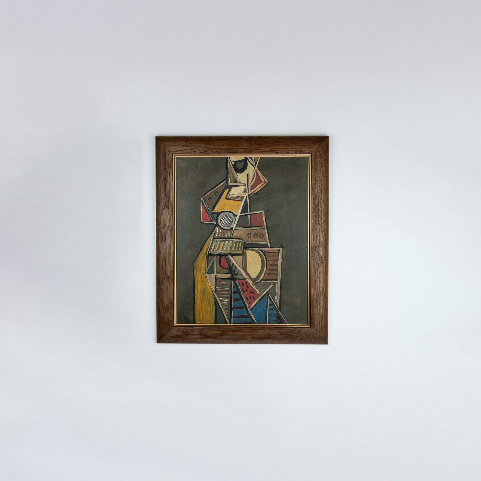 Cubist Instrumentalist' By V.R. (Circa 1940s   50s) Original Oil On Board. School Of Berlin