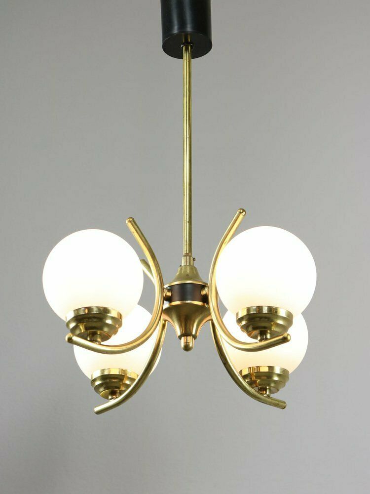 Mid Century Italian Brass And Opaline Chandelier photo furniture