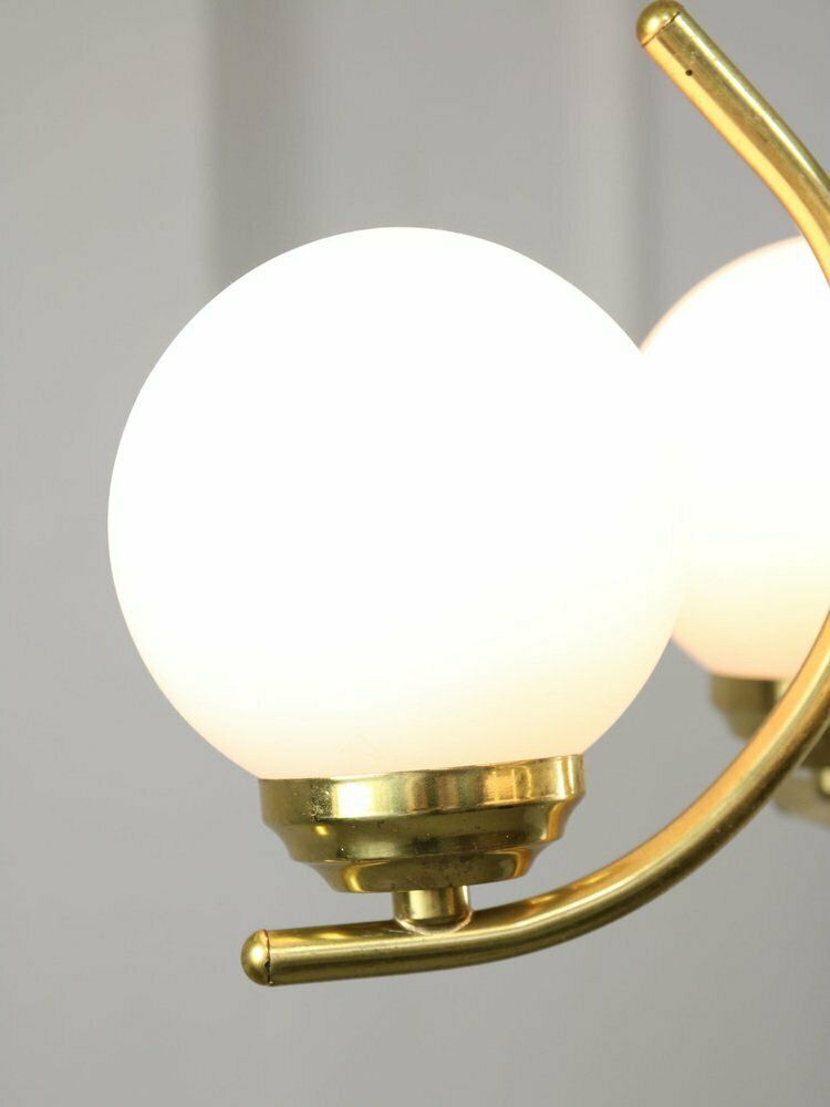 Mid Century Italian Brass And Opaline Chandelier photo 1017.0