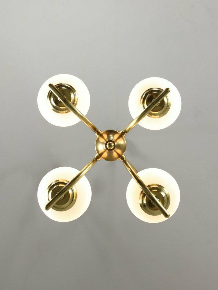 Mid Century Italian Brass And Opaline Chandelier photo buy