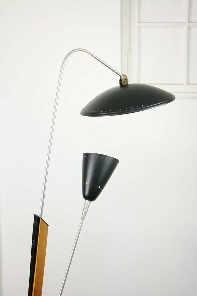 Mid Century Italian Aluminum & Wood Floor Lamp With Reflector photo furniture