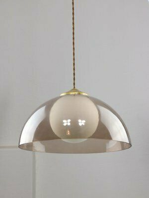 Space Age Italian Brass, Opaline And Acrylic Glass Pendant Lamp