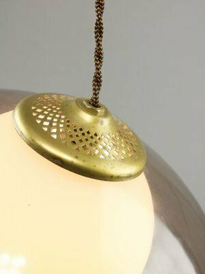Lighting Space Age Italian Brass, Opaline And Acrylic Glass Pendant Lamp photo