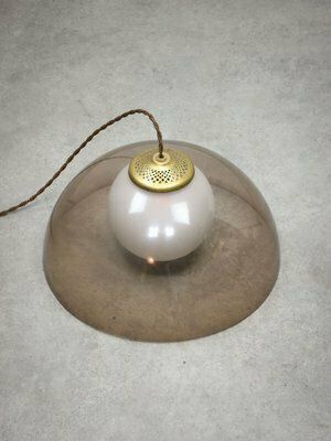 photo vintage Space Age Italian Brass, Opaline And Acrylic Glass Pendant Lamp