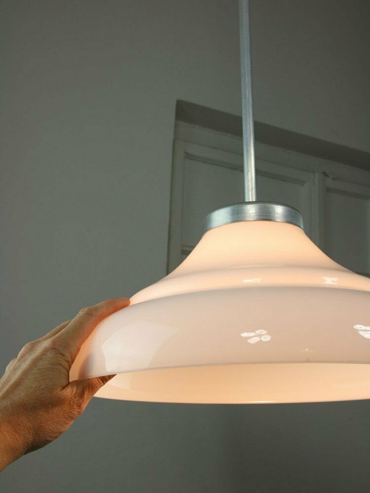 Mid Century Italian Aluminum And Glass Pendant Lamp photo vintage