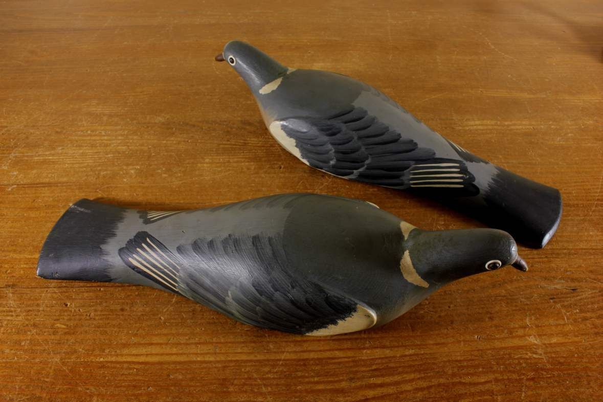 Two Wooden Decoy Pigeons. Ted Grace English Folk Art Birds. 1950's. photo buy