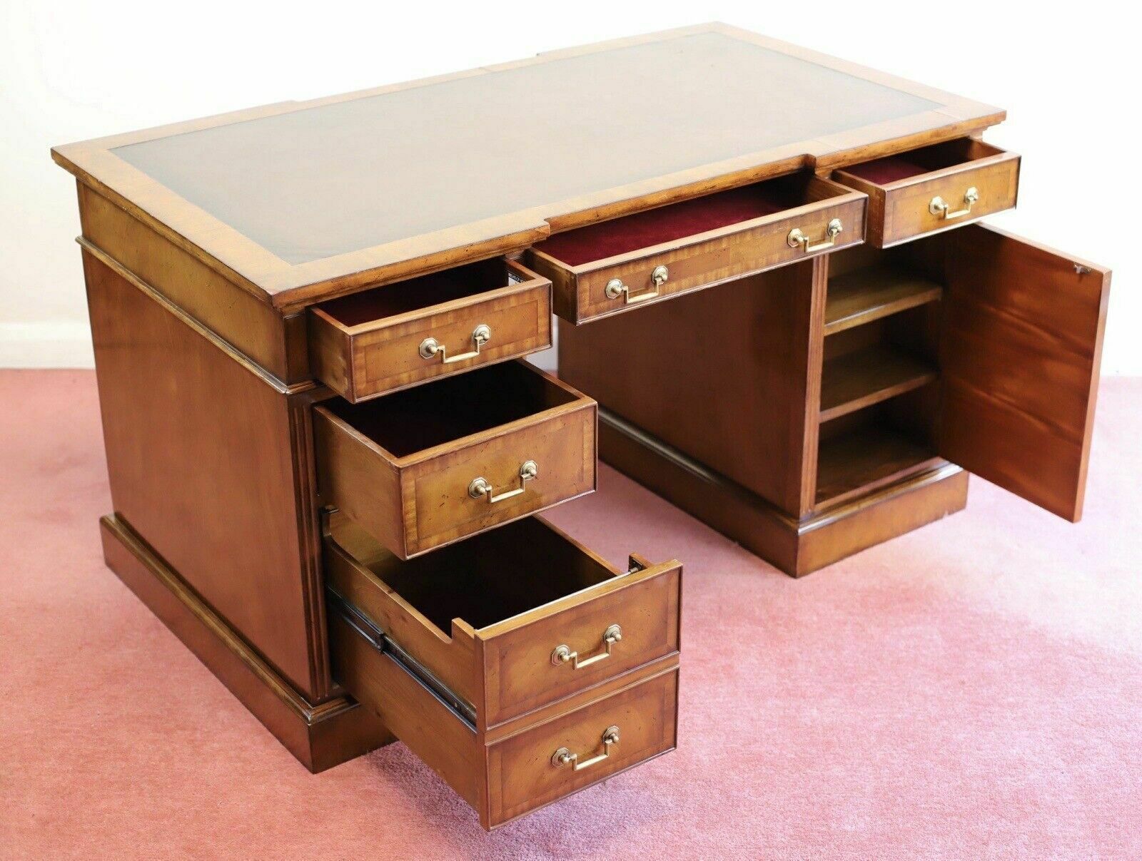 Furniture Brights Of Nettlebed, Stunning Double Side Flamed Mahogany Pedestal Desk photo