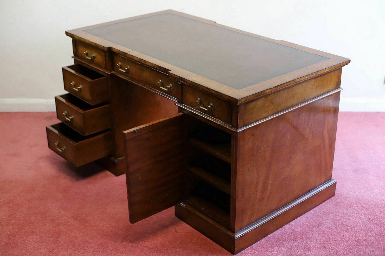 photo buy Brights Of Nettlebed, Stunning Double Side Flamed Mahogany Pedestal Desk