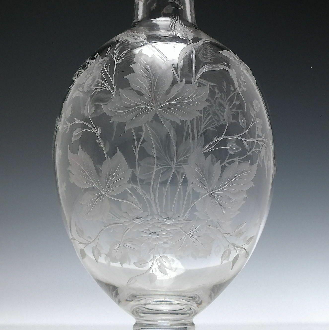 Pair Victorian Thomas Webb Engraved Glass Wine Carafes C1875 photo vintage