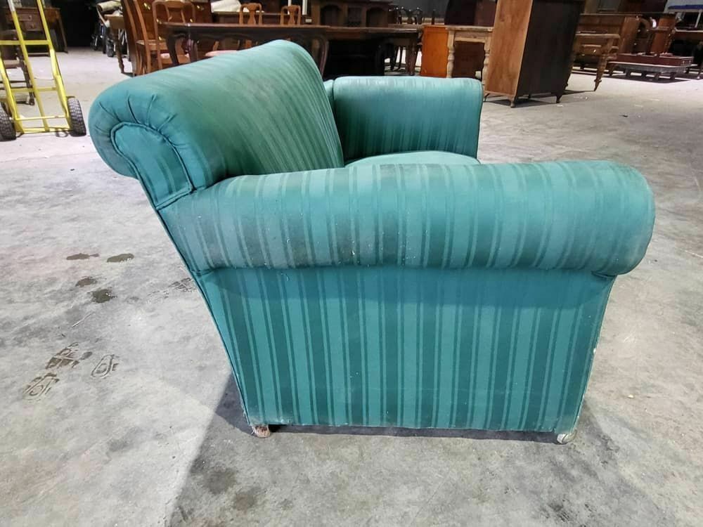 Antique Victorian Small Drop Side Sofa Green Fabric Castors Day Bed photo 240.0