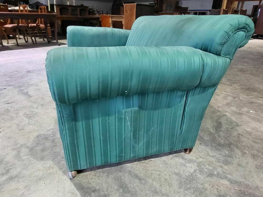 Antique Victorian Small Drop Side Sofa Green Fabric Castors Day Bed photo vinterior