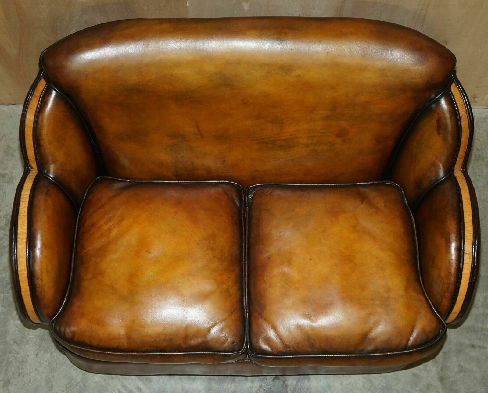 7500.0 1 Of 2 Of Restored Art Deco Harry & Lou Epstein Hand Dyed Brown Leather Sofas photo