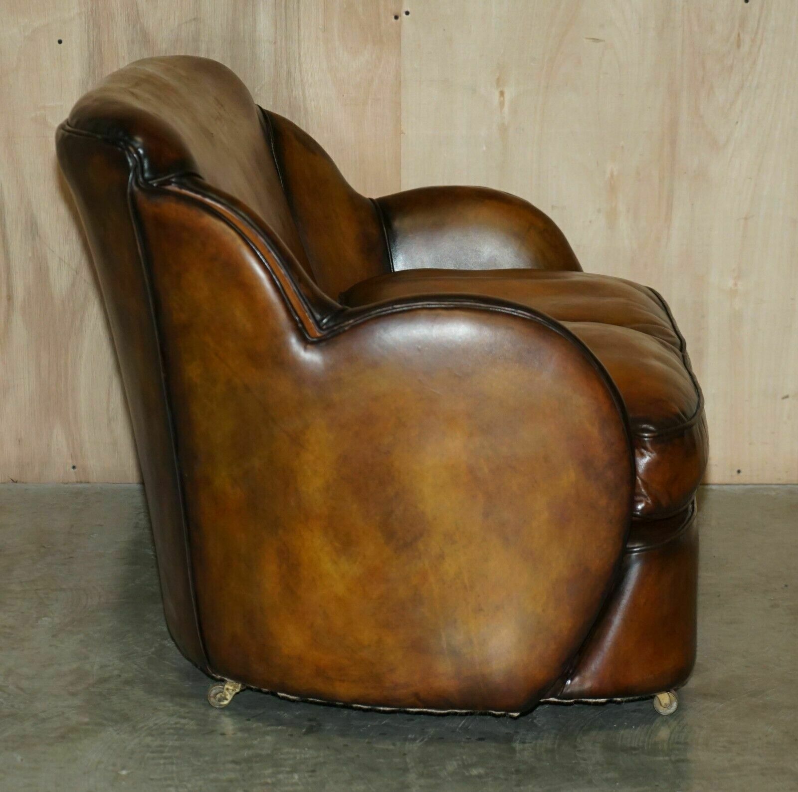 photo buy 1 Of 2 Of Restored Art Deco Harry & Lou Epstein Hand Dyed Brown Leather Sofas