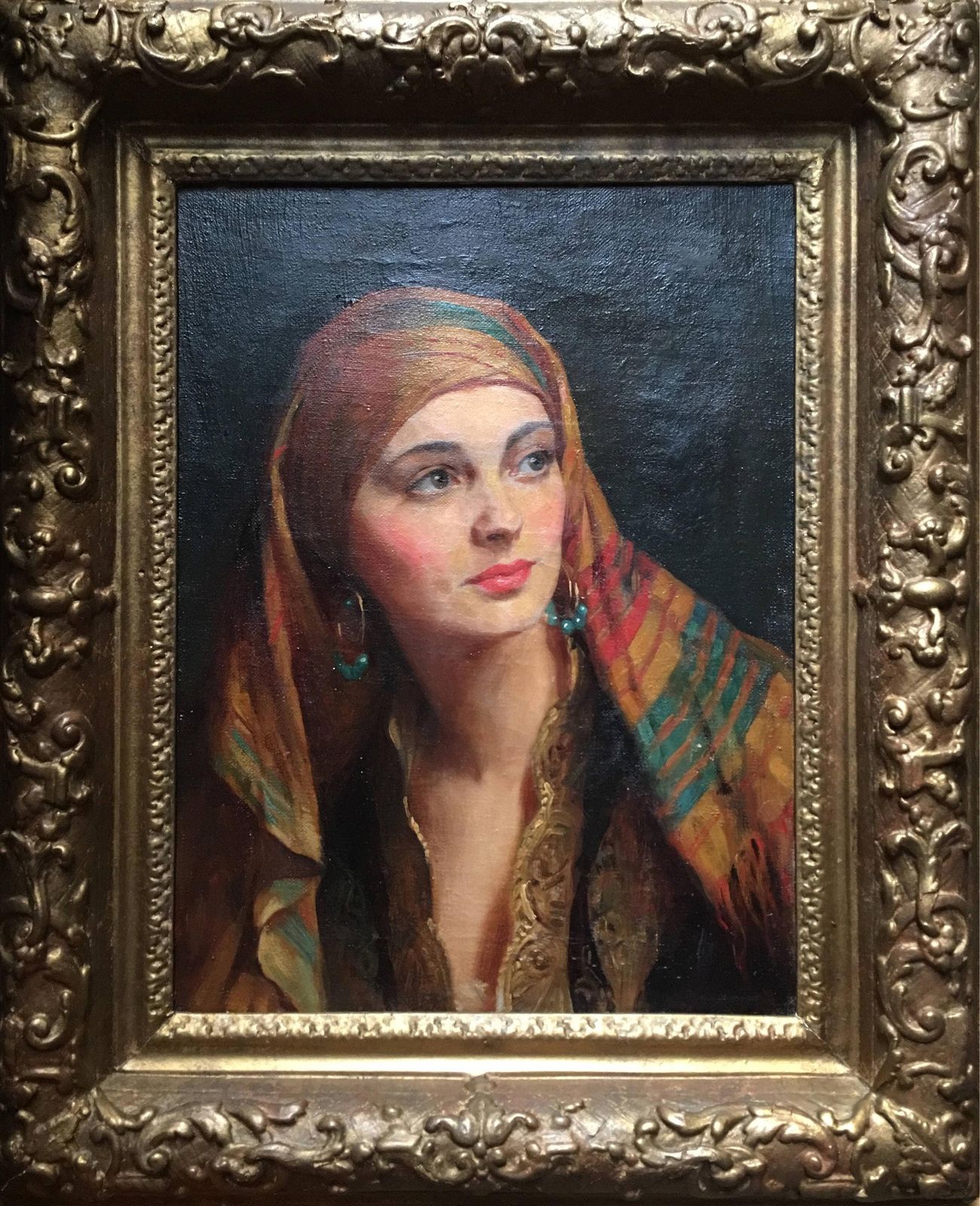 Albert Henry Collings (1868 1947) Oil On Canvas 'Yasmin In Gypsy Headscarf' Modern British School Circa 1920's Salon De Paris