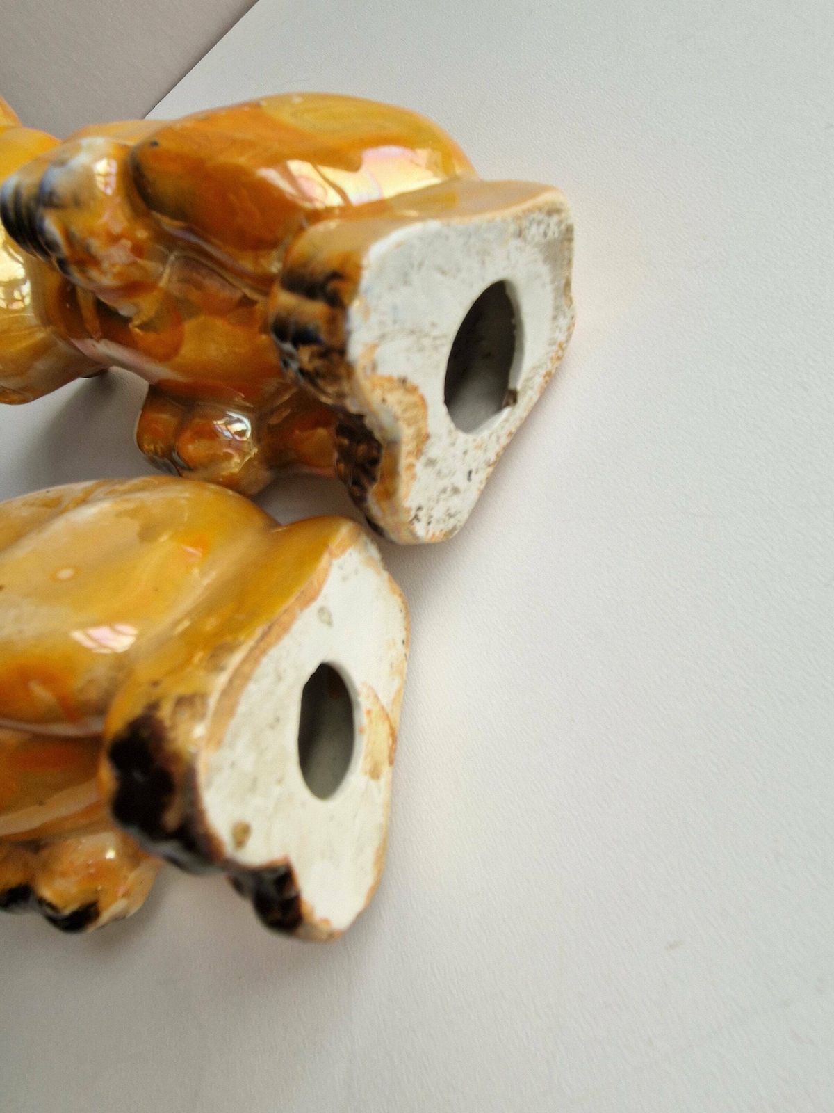 Pair Of Antique 1930's Lustreware Ceramic Conzo Dog Figurines Sculptures Art Deco photo vinterior