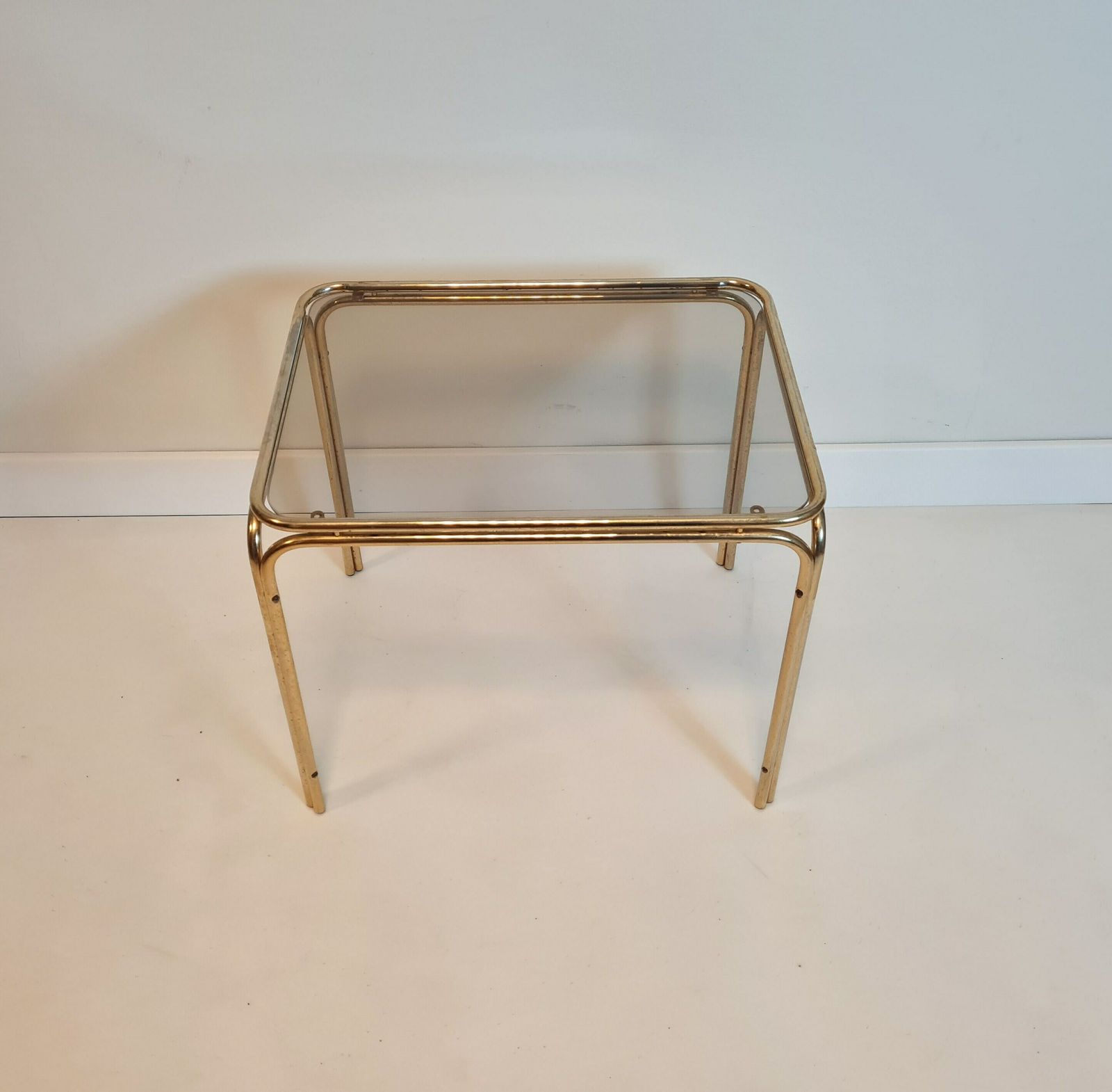 Vintage Mid Century Modern Brass And Smoky Glass Table photo vintage