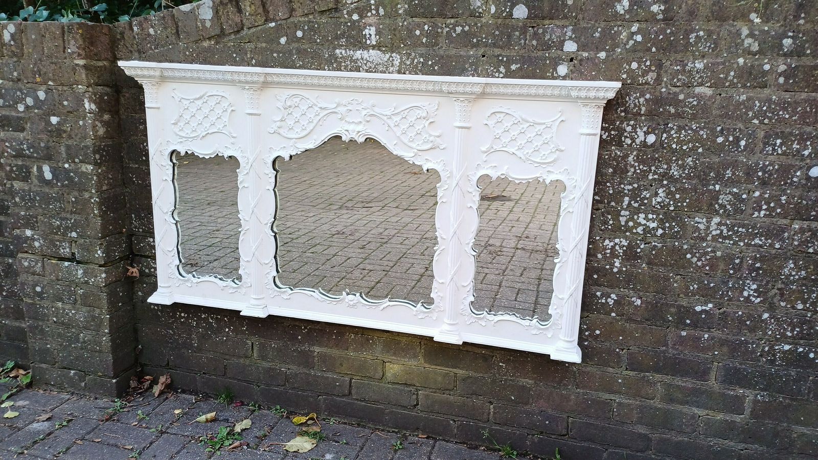 Huge Ornate Painted Victorian Over Mantel Mantle Mirror.