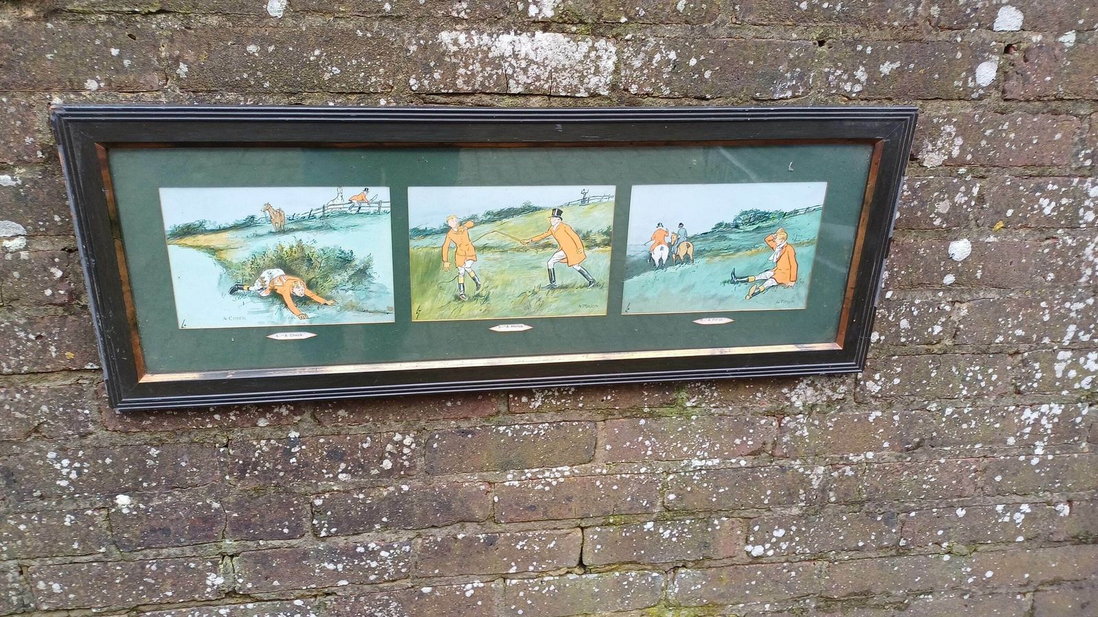 Large Trio Of Vintage Cartoon Fox Hunting Gone Wrong Prints A Check A Holloa A Finish Lt