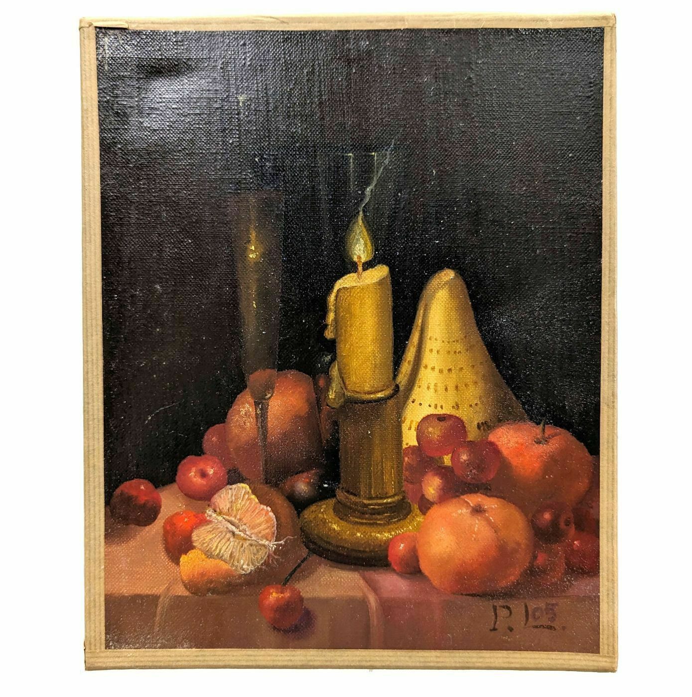 Still Life With Candles And Peaches French School Philippe Lazare 20th Century