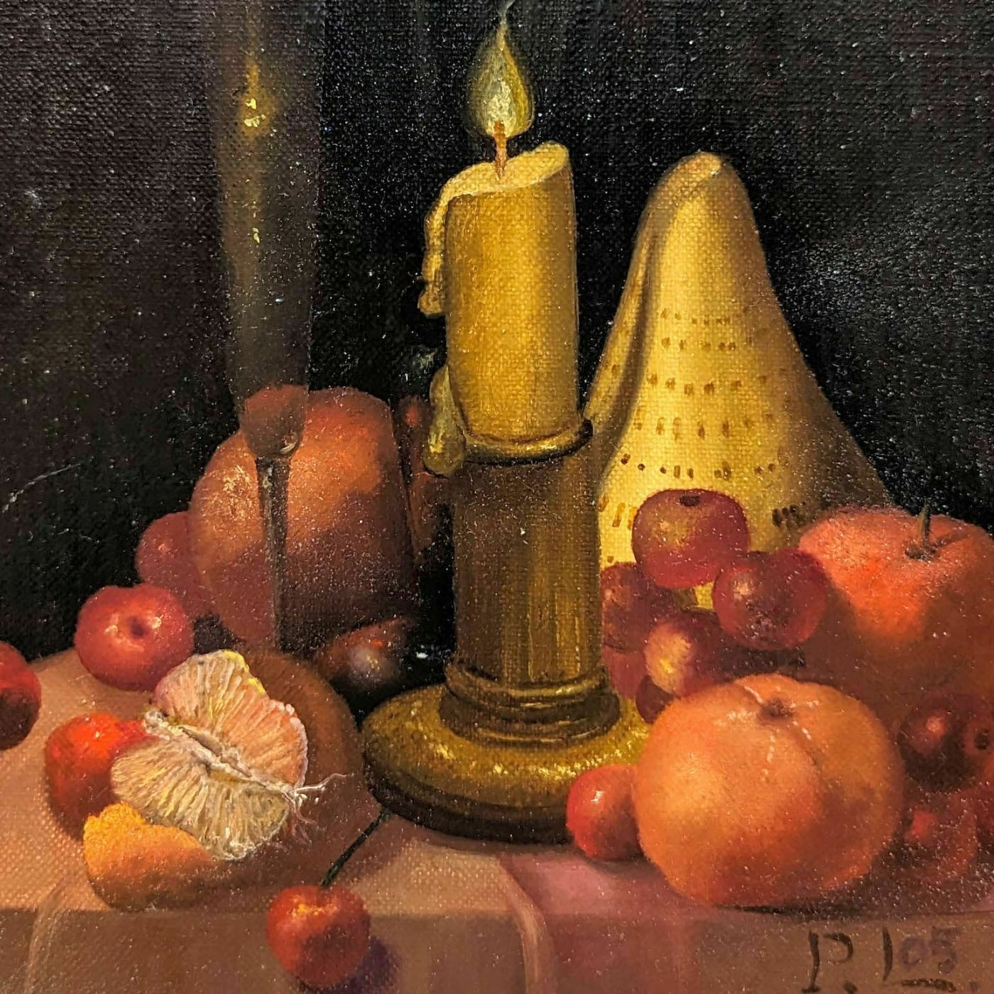 Still Life With Candles And Peaches French School Philippe Lazare 20th Century photo furniture