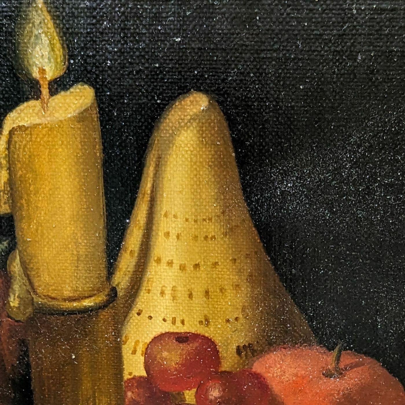 Still Life With Candles And Peaches French School Philippe Lazare 20th Century photo 487.0
