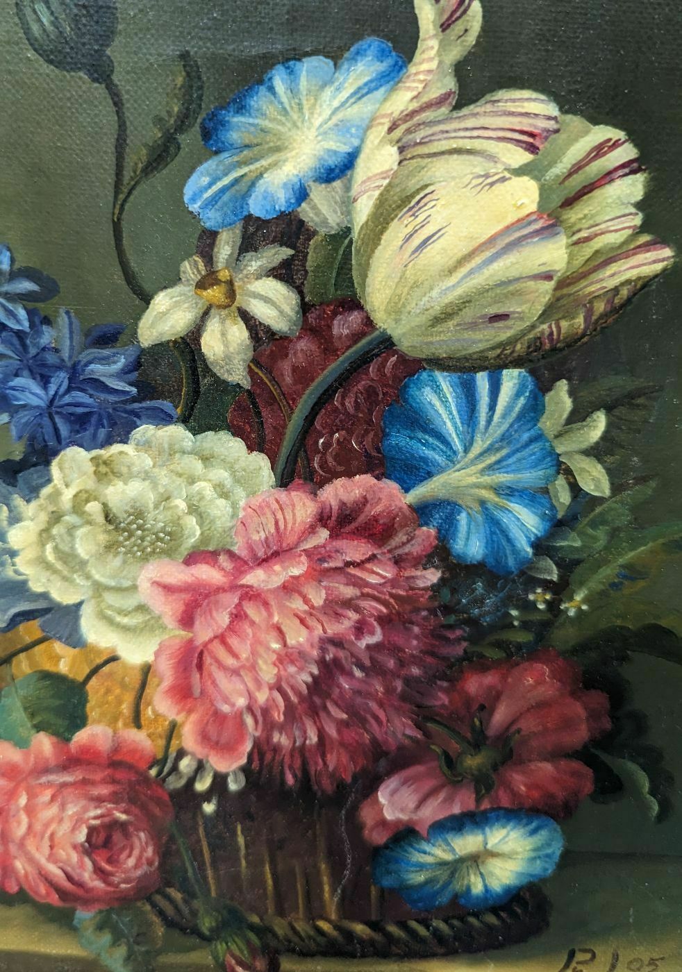 Still Life With Tulips And Peonies French School Philippe Lazare 20th Century photo furniture