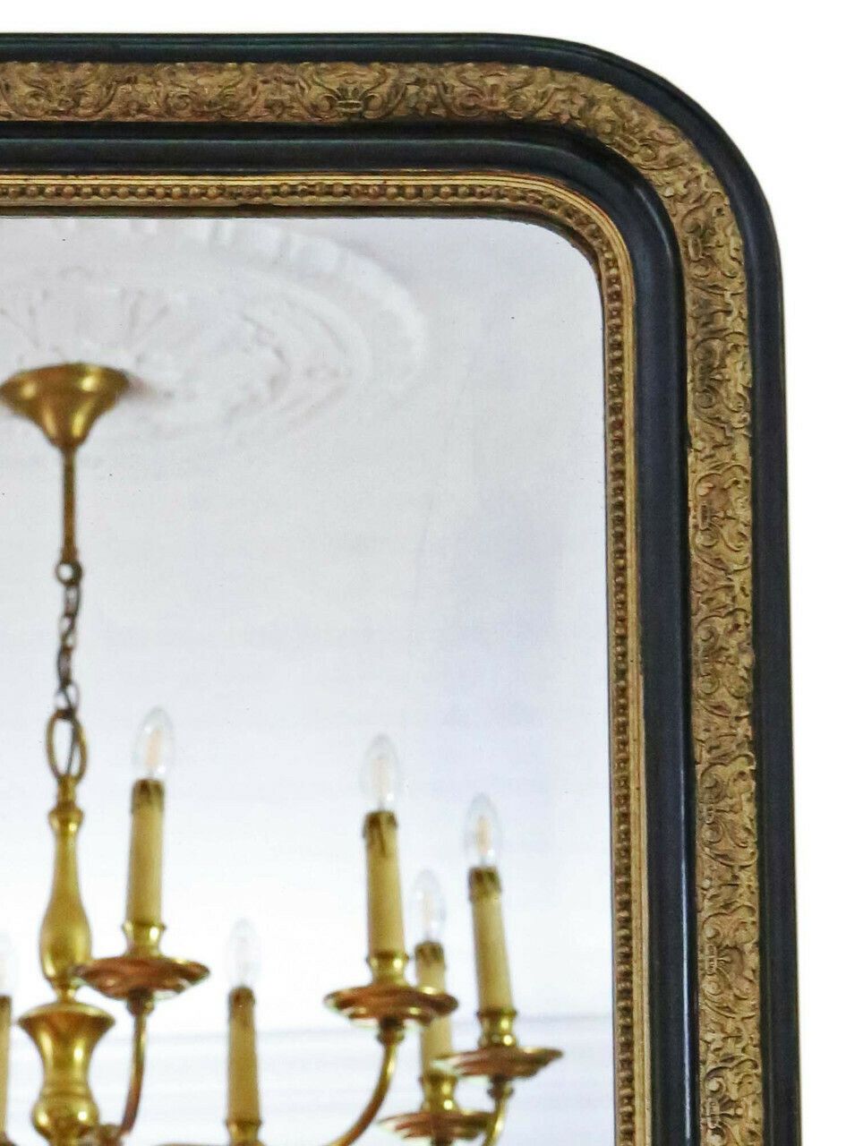 Antique Large Quality Ebonised And Gilt Overmantle Wall Mirror 19th Century photo for sale
