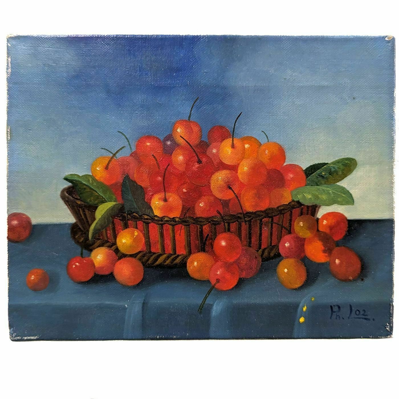 Still Life With Morello Cherries French School Philippe Lazare 20th Century