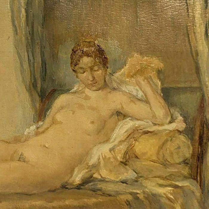 Louis Edouard Garrido Oil On Paper Nude Woman photo furniture