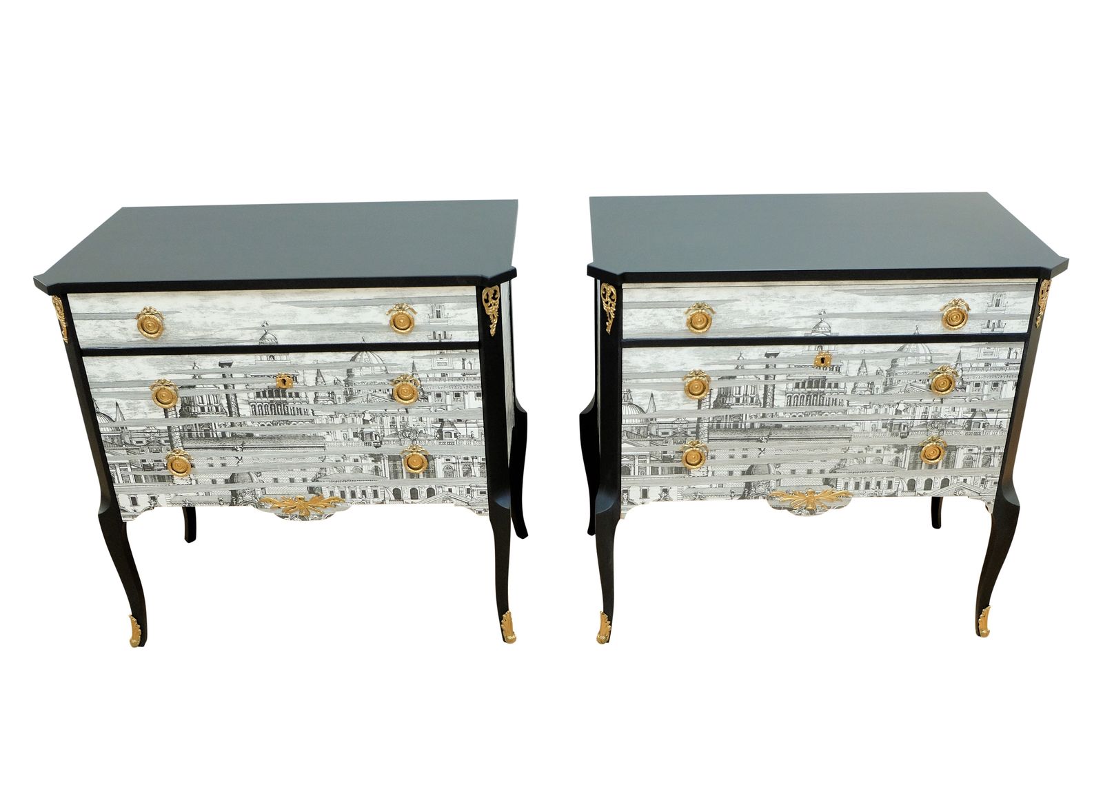Pair Fornasetti Design Nightstands With Marble Top photo 6000.0