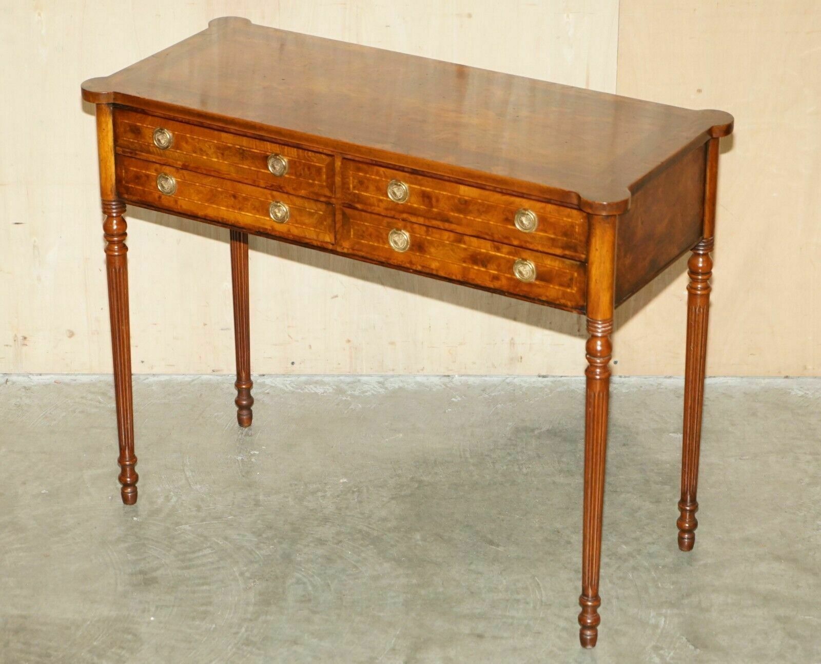 Exquisite Circa 1920 Burr Elm & Satinwood French Polished Restored Console Table photo furniture