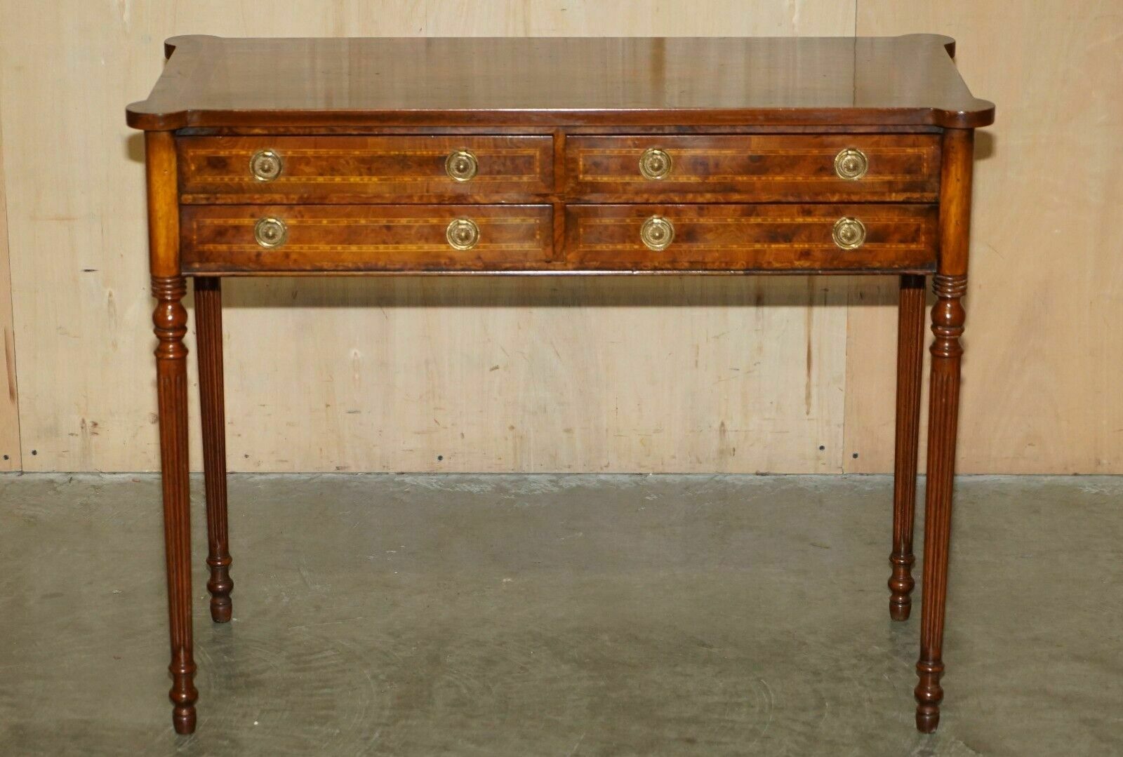 Exquisite Circa 1920 Burr Elm & Satinwood French Polished Restored Console Table photo for sale