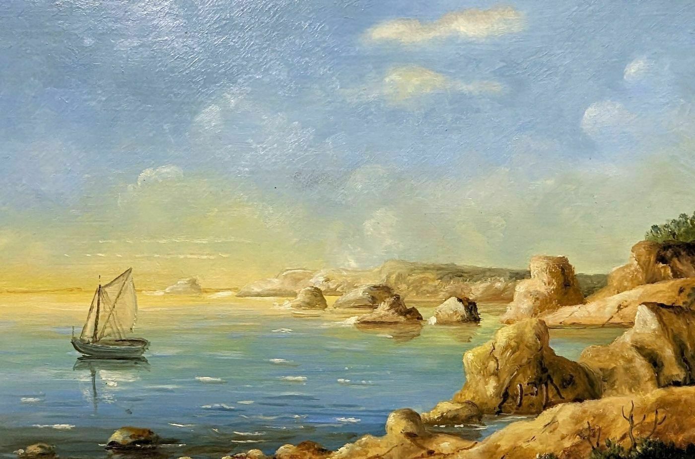 Marine Landscape And Fisherman's Boat French School Philippe Lazare 20th Century photo furniture