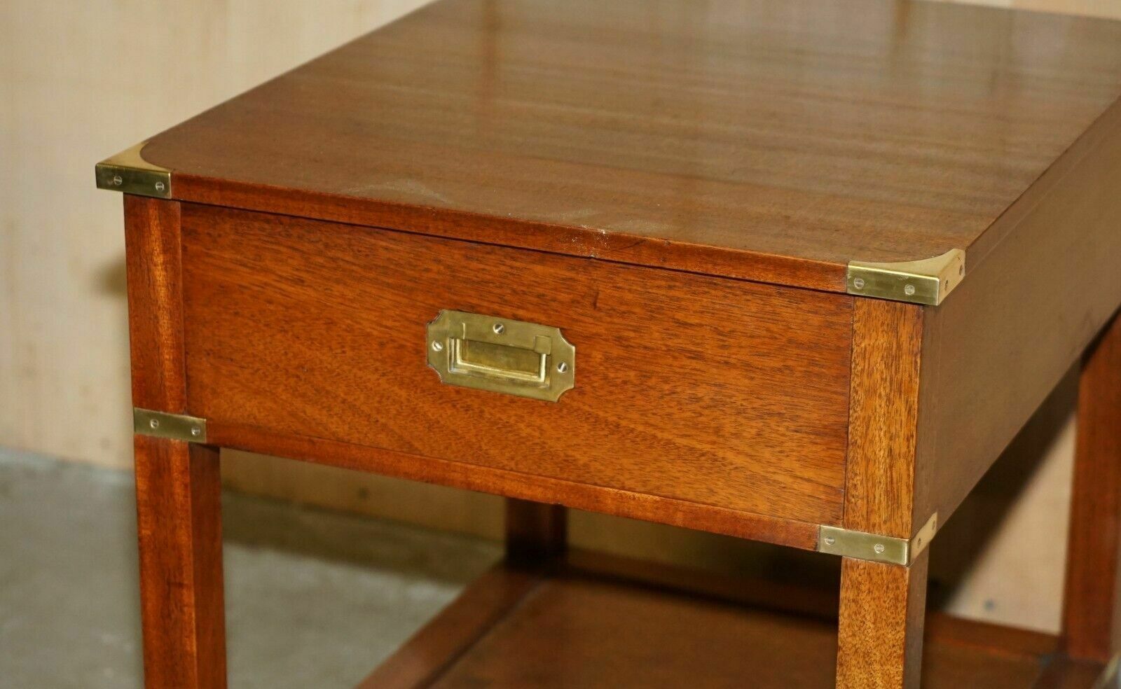 Pair Of Fully Restored Harrods London Military Campaign Single Drawer Side Table photo 2350.0