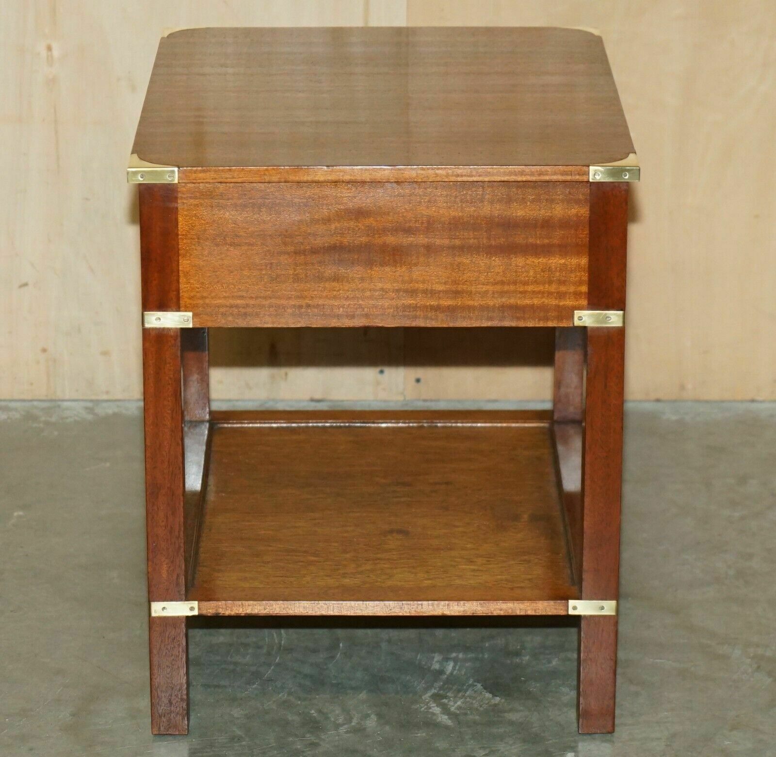 2350.0 Pair Of Fully Restored Harrods London Military Campaign Single Drawer Side Table photo