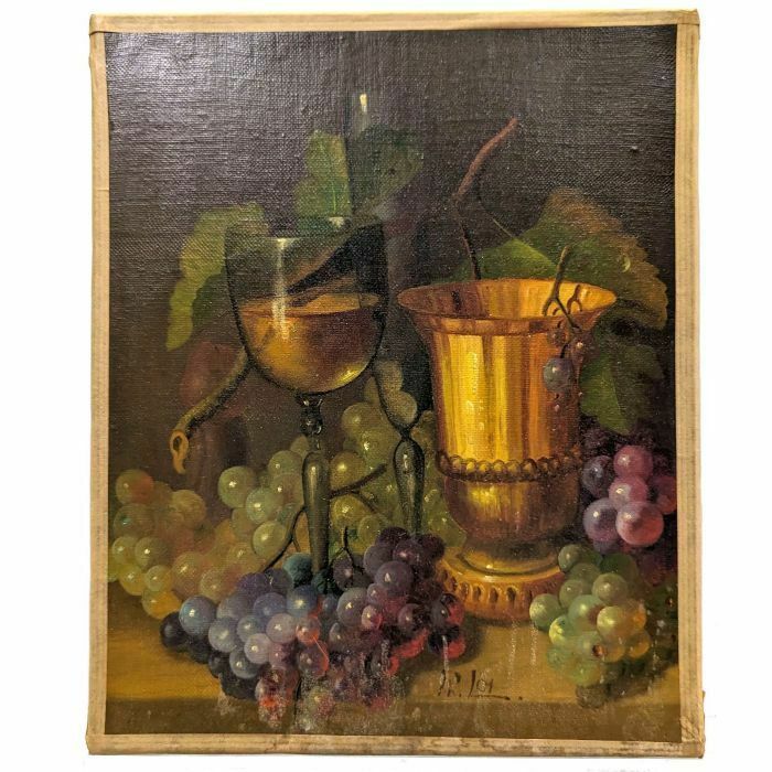 Still Life With Grapes And Glass Of Wine French School Philippe Lazare 20th Century
