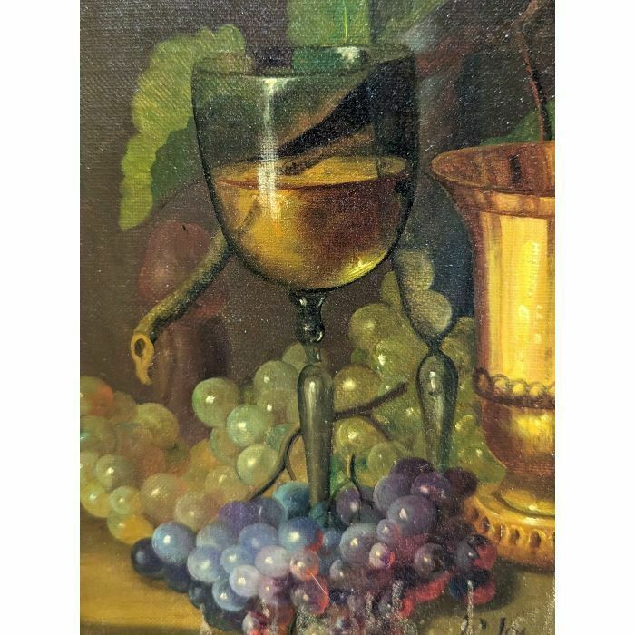 Still Life With Grapes And Glass Of Wine French School Philippe Lazare 20th Century photo furniture