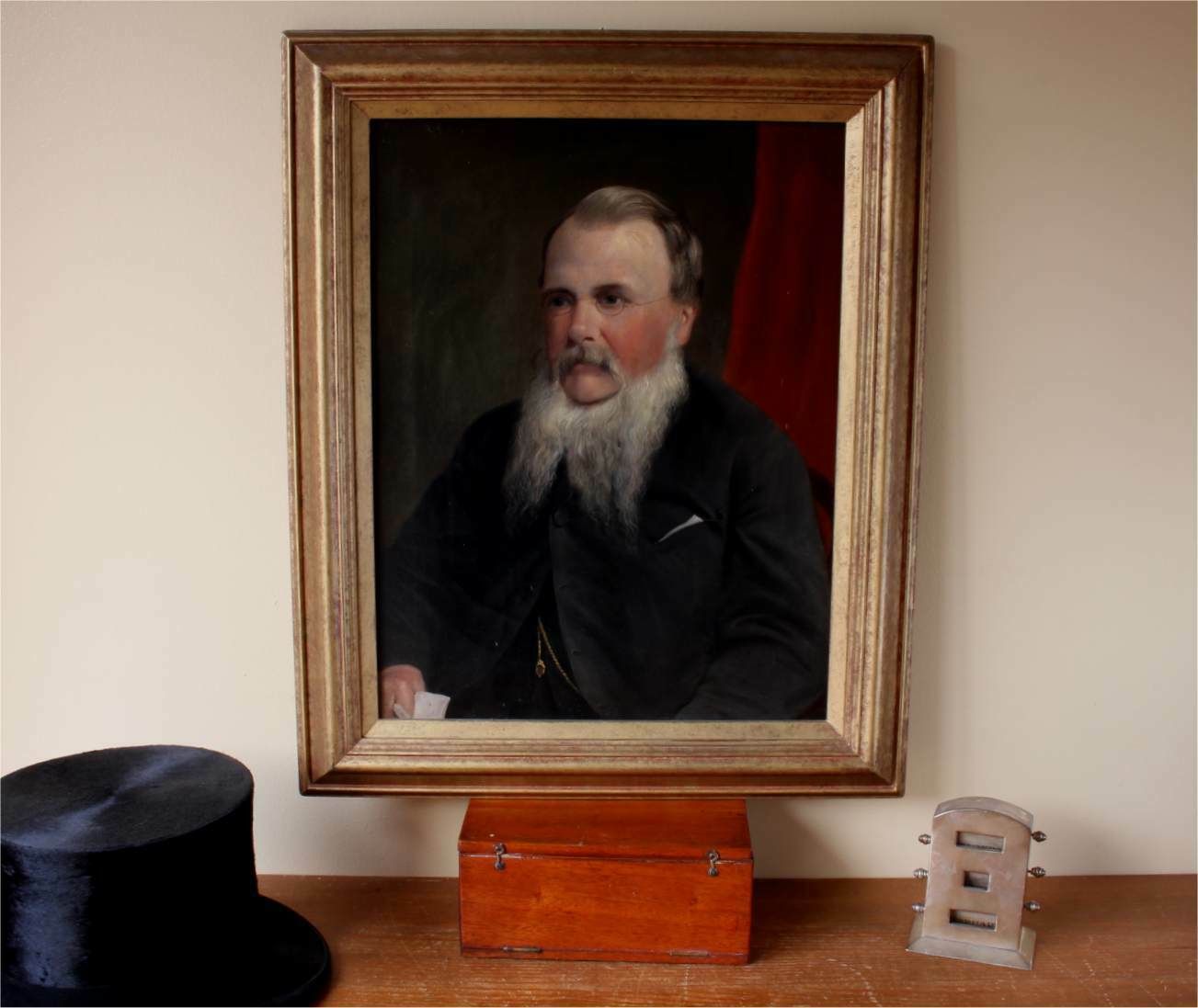 Bearded Gentleman Oil Painting. John Hackett Goddard Framed Portrait. photo vinterior