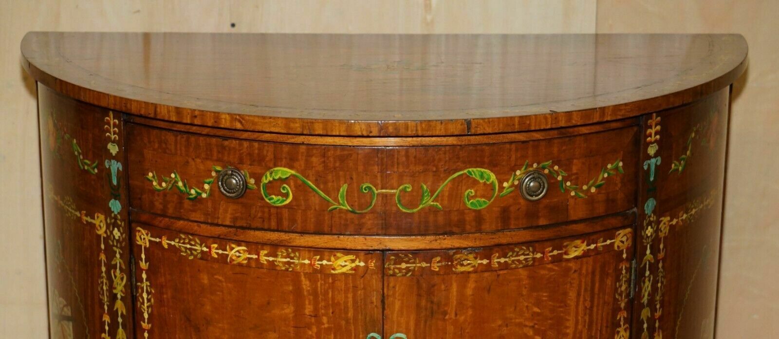 Pair Of Stunning Antique Adams Sheraton Painted Demi Lune Sideboard Cupboards photo Furniture