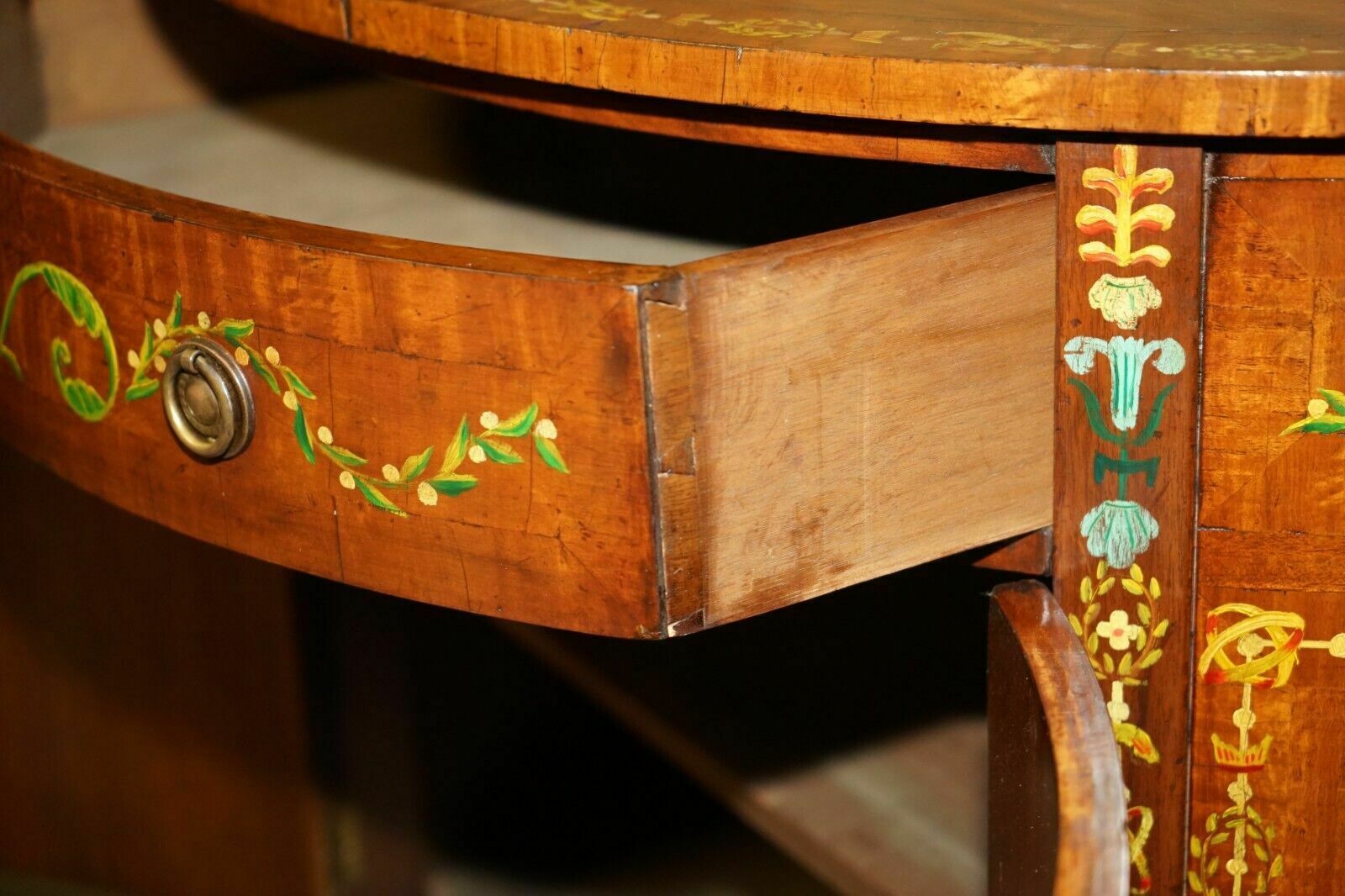 photo vintage Pair Of Stunning Antique Adams Sheraton Painted Demi Lune Sideboard Cupboards