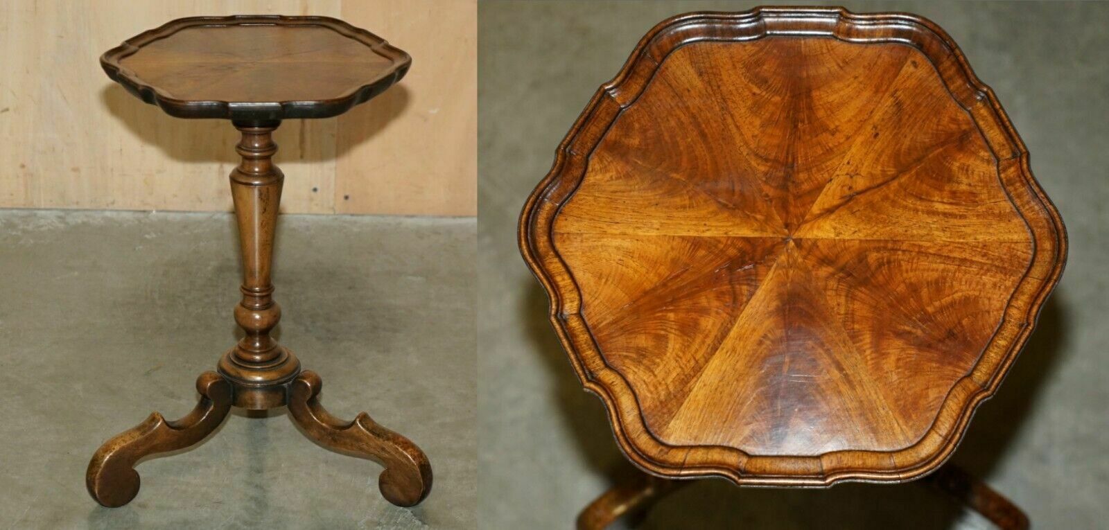 Fully Restored Antique Charles Tozer Oyster Mahogany Tripod Side End Lamp Table