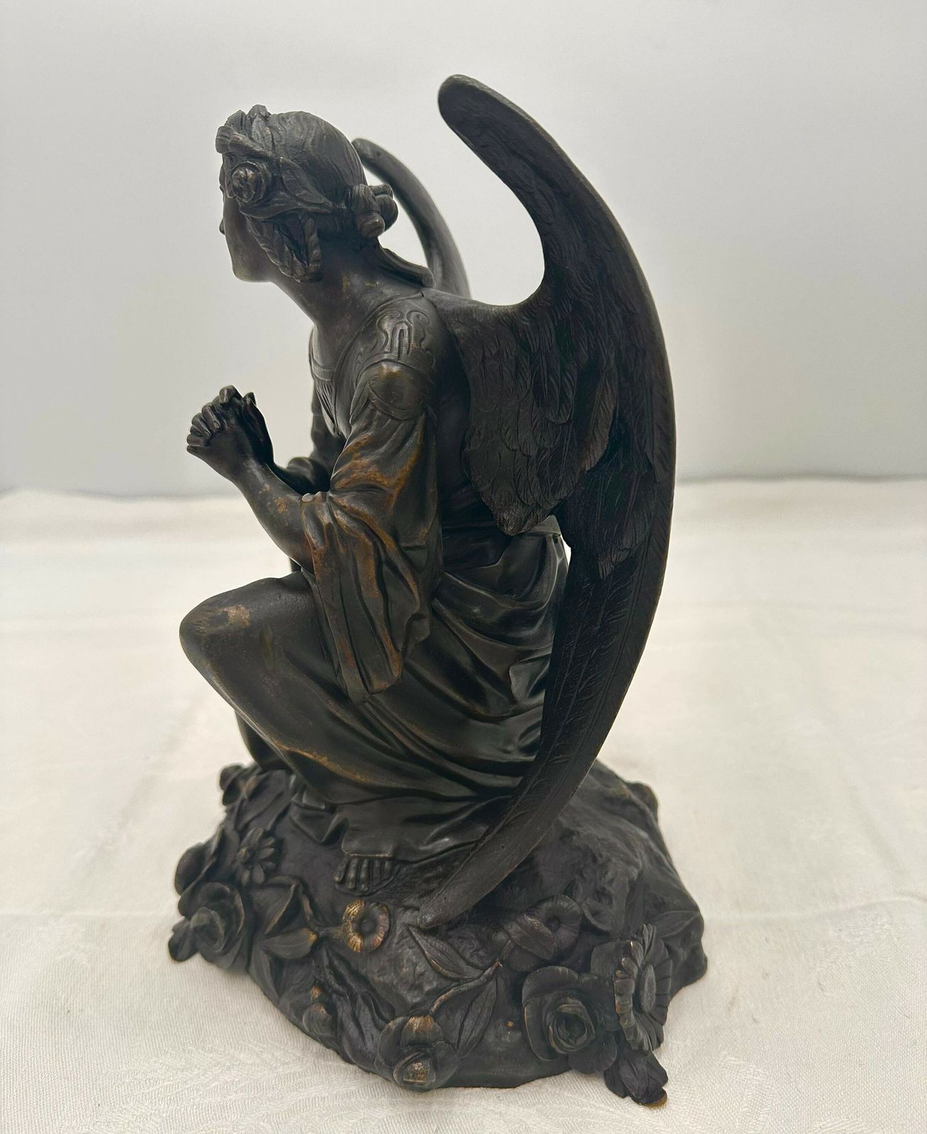 Angel Bronze Sculpture, French Antique 1800's Archangel Statue Figurine photo 442.0