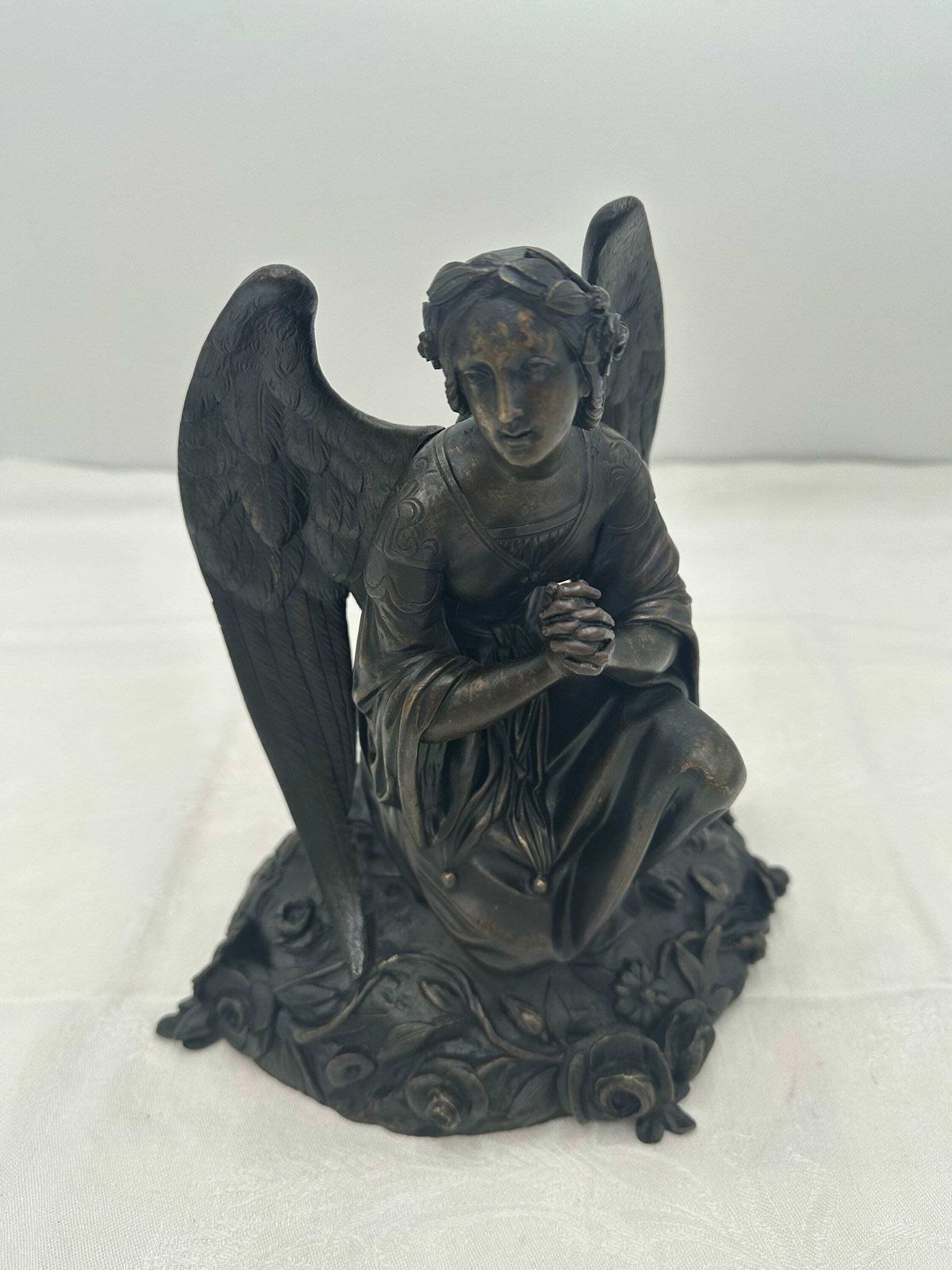 Angel Bronze Sculpture, French Antique 1800's Archangel Statue Figurine photo buy