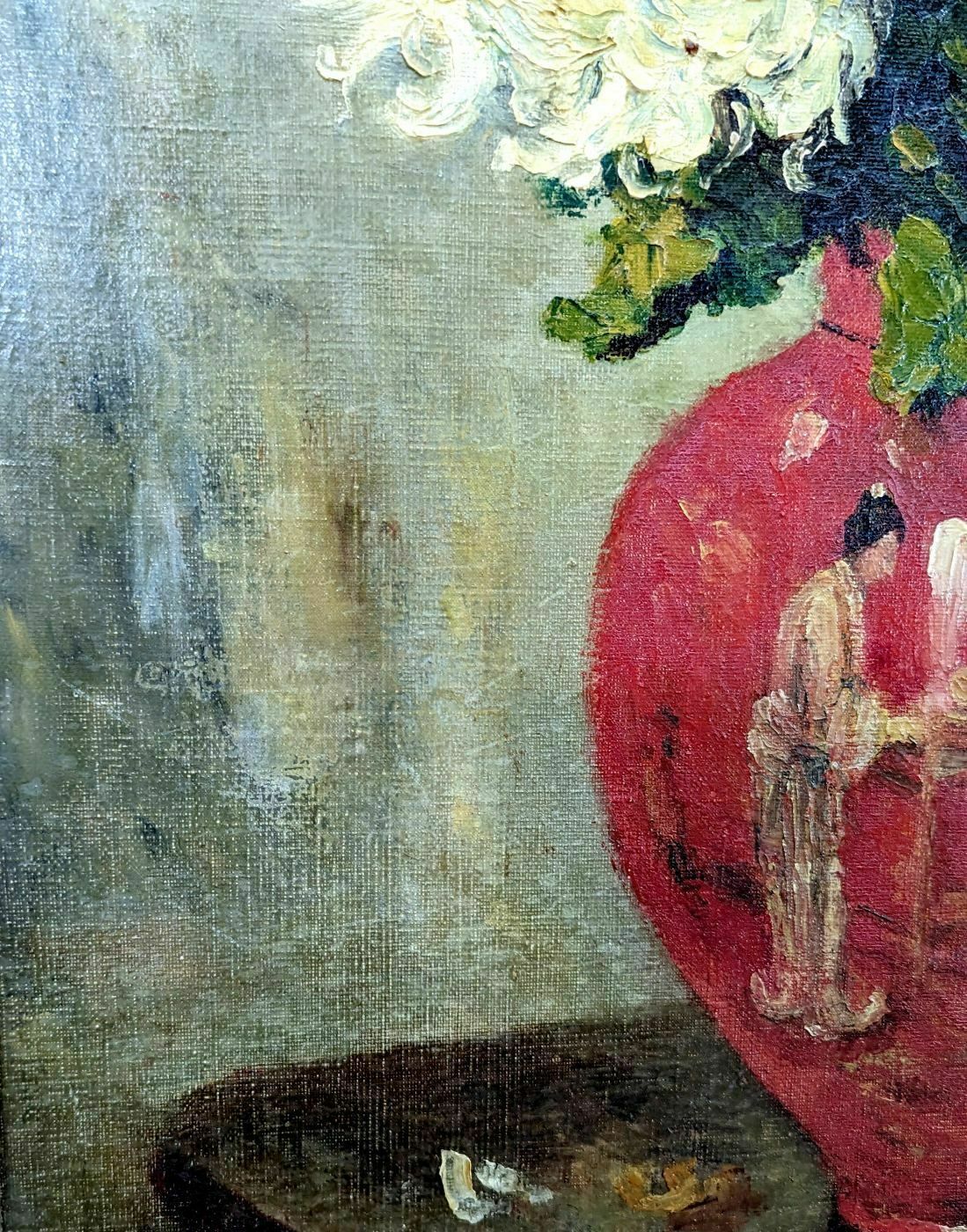 Oil On Canvas With Chrysanthemums By F Maury Dated 1930 photo 1188.0